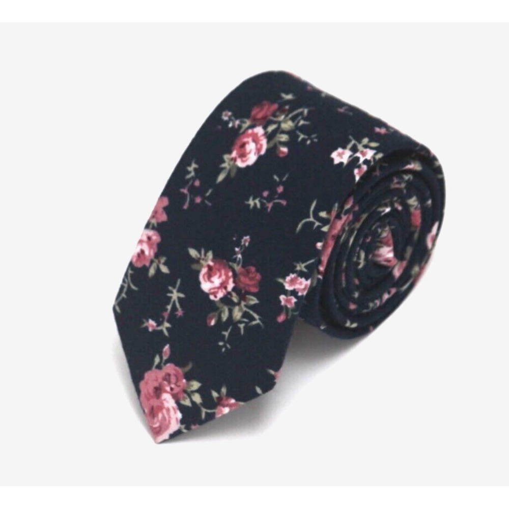 Men's‎ Cotton Necktie Navy Blue Floral Pattern Classic Dress Tie
